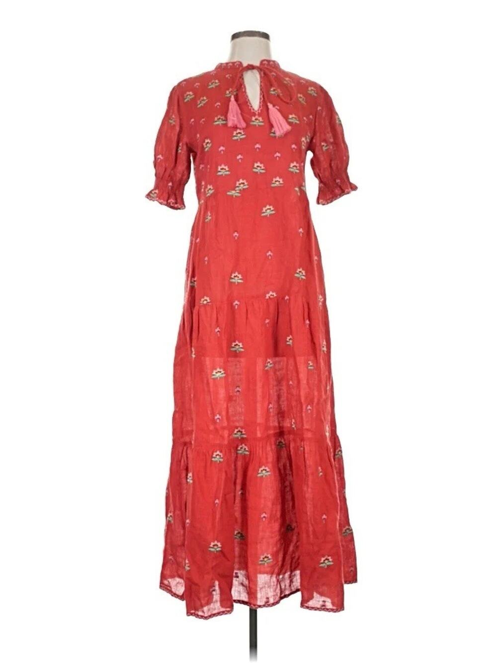Nimo With Love Red Linen Maxi Floral Dress XS